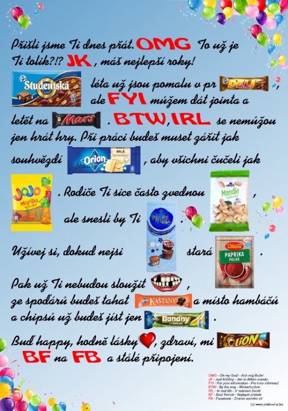 Karnevalové doplňky - Mega přání k narozkám pro puberťáky